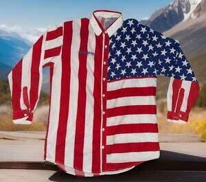 RARE! VINTAGE 90's Budweiser Bud Light Cool Party Shirt USA FLAG Mens Size Small